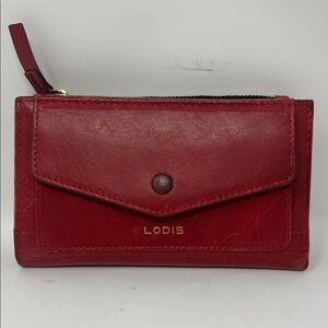 LODIS STACEY SLIM BIFOLD WALLET RED GENUINE LEATHER RFID